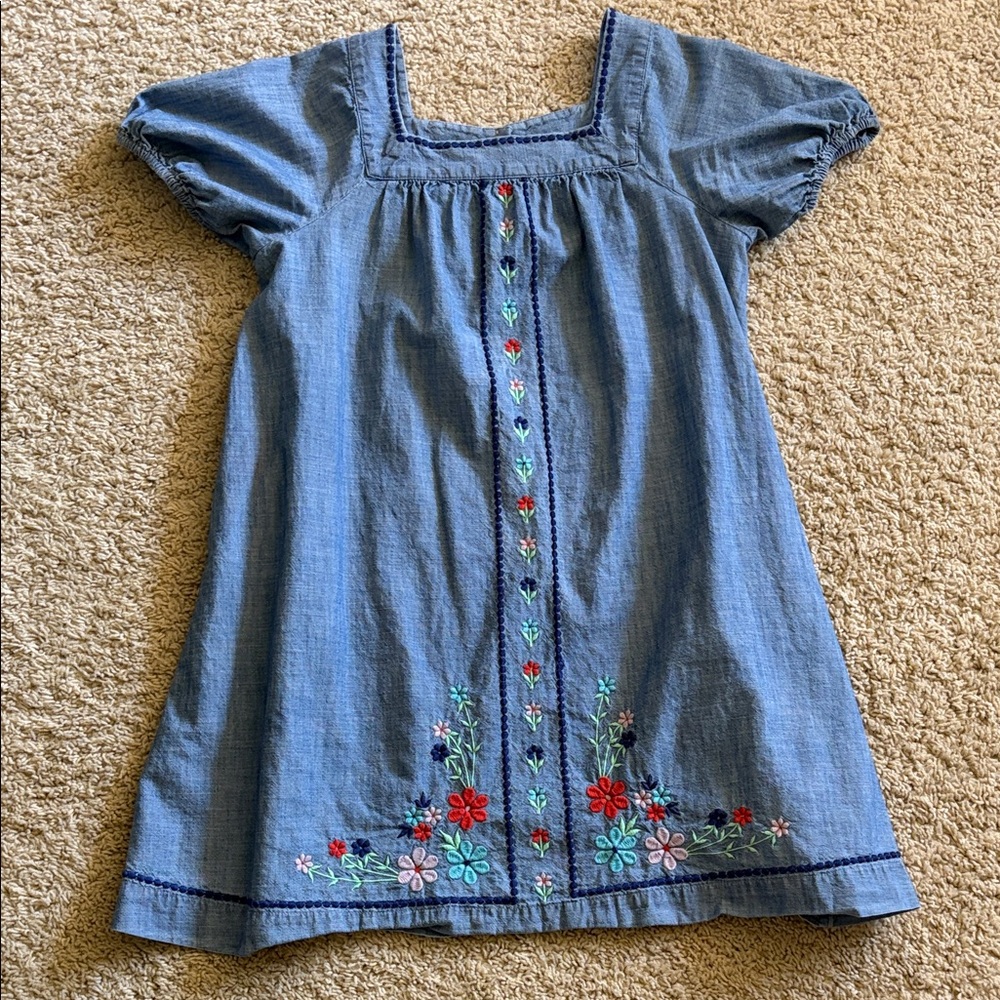 Crewcuts Little Girls Chambray Dress in Light Blue with Small Flowers